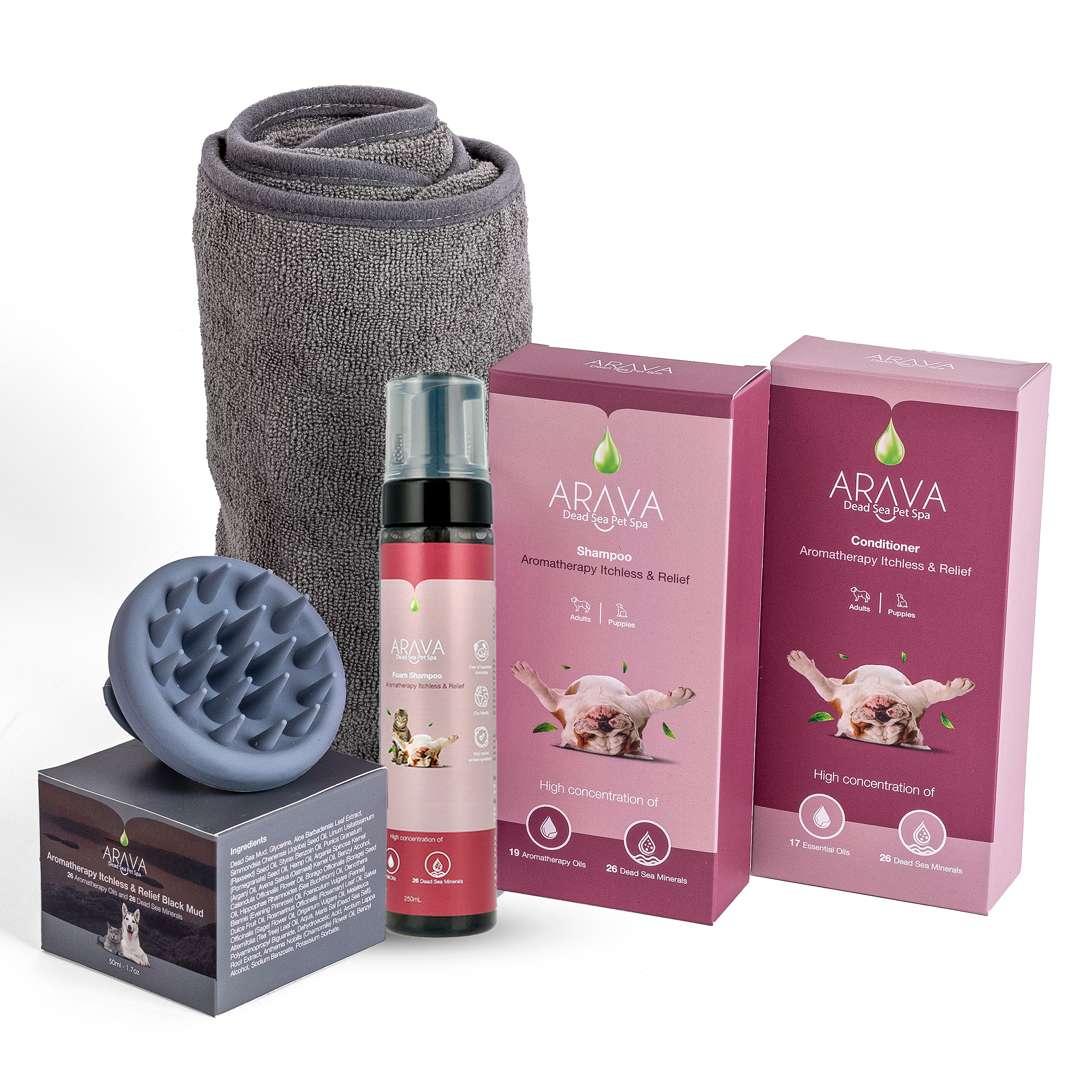 מארז מוצרי טיפוח לכלבים לטיפול בעור