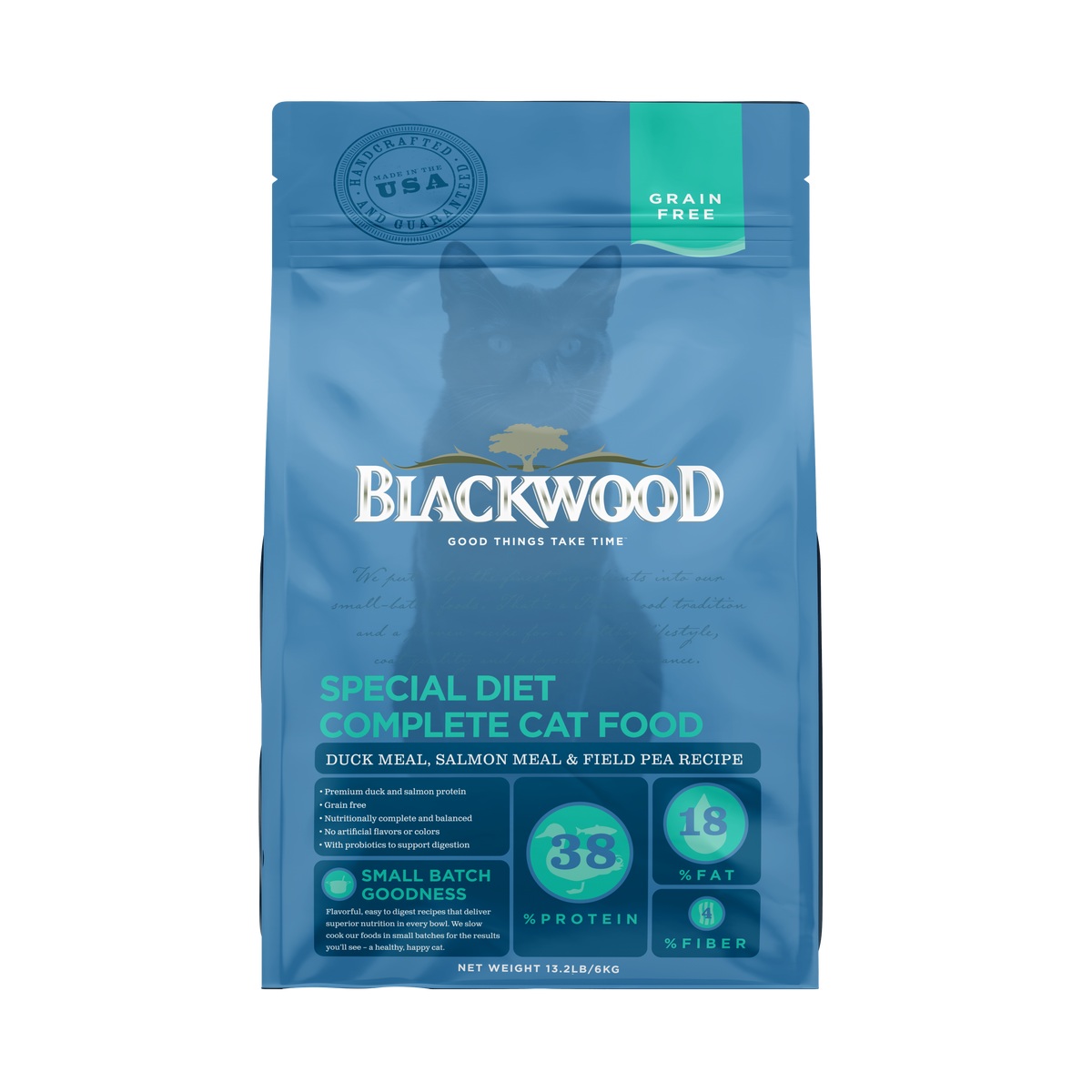 Blackwood מזון לחתולים ללא דגנים ברווז, סלמון ואפונת שדה 6 ק״ג