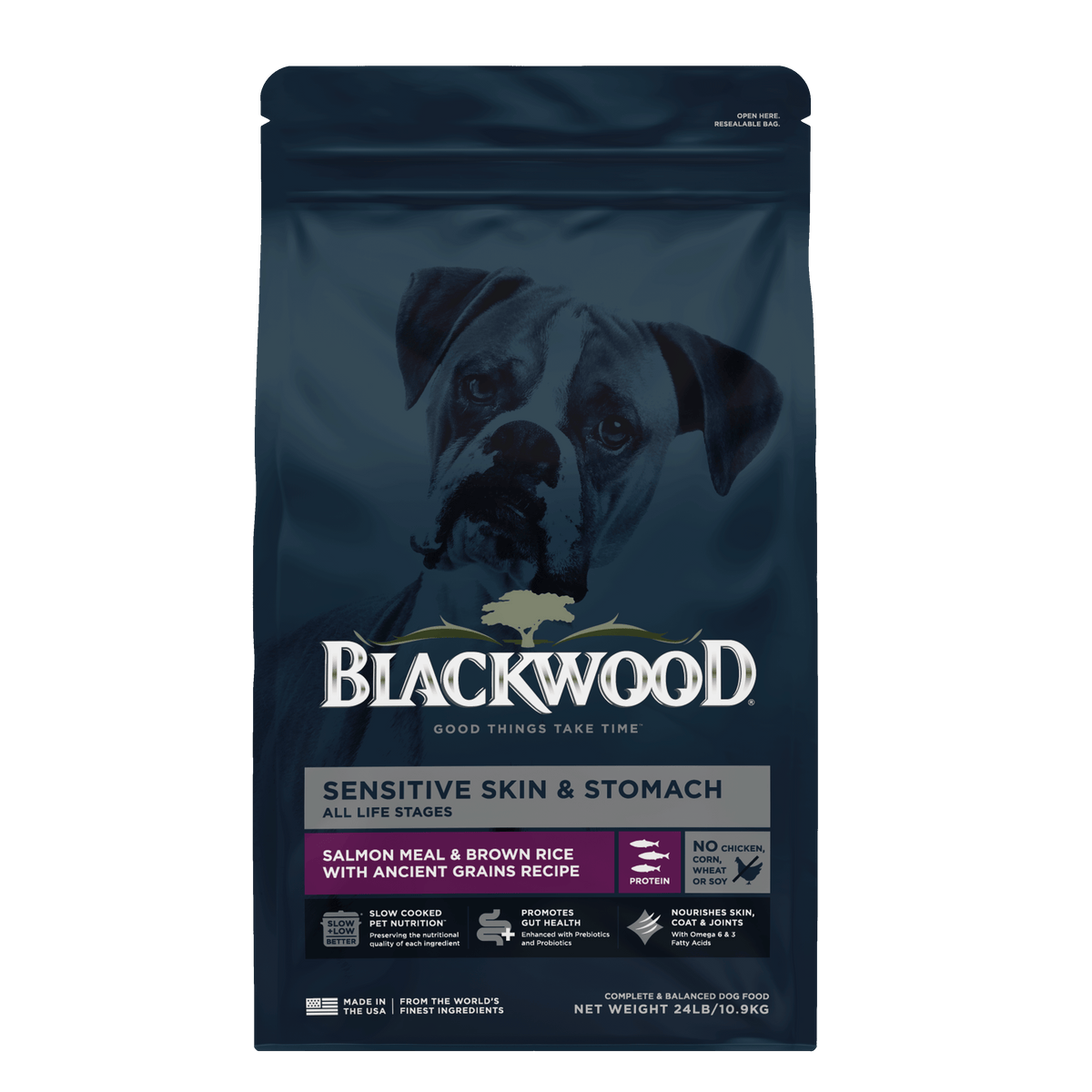 Blackwood מזון לכלבים סלמון, אורז חום ודגנים עתיקים 10.9 ק״ג