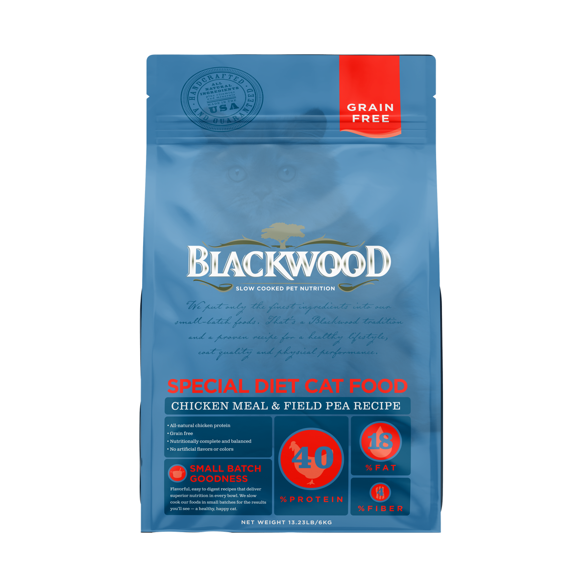 Blackwood מזון לחתולים ללא דגנים עוף ואפונת שדה 6 ק״ג