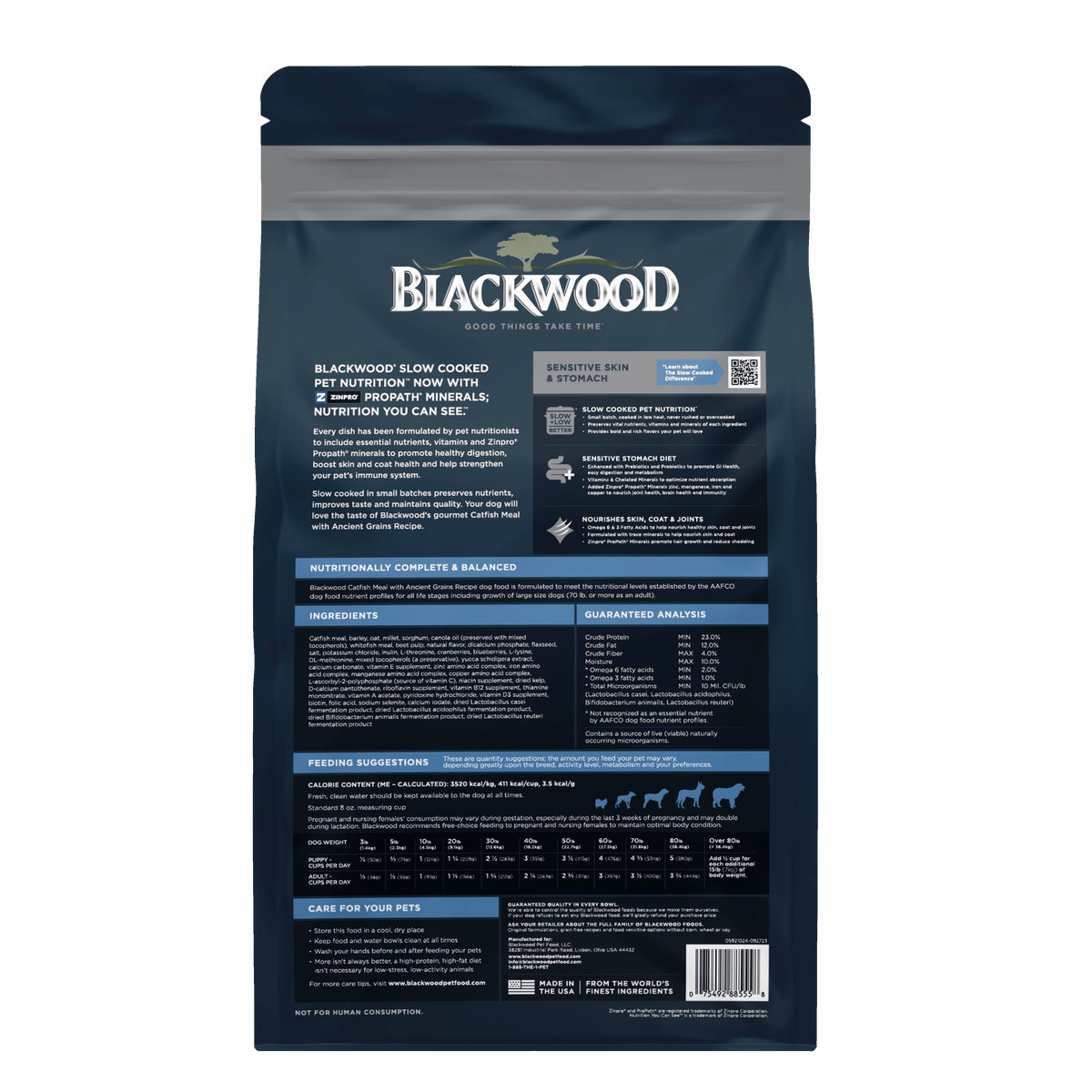 גב אריזת Blackwood Catfish עם מידע היצרן