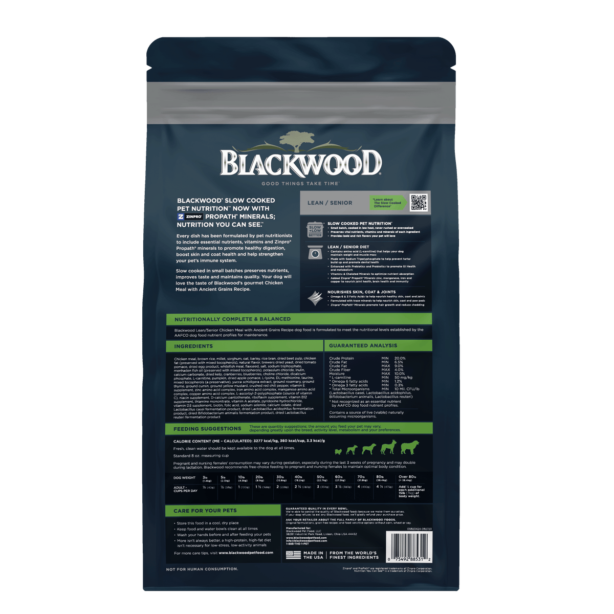 גב אריזת Blackwood Lean Senior Dog עם מידע היצרן