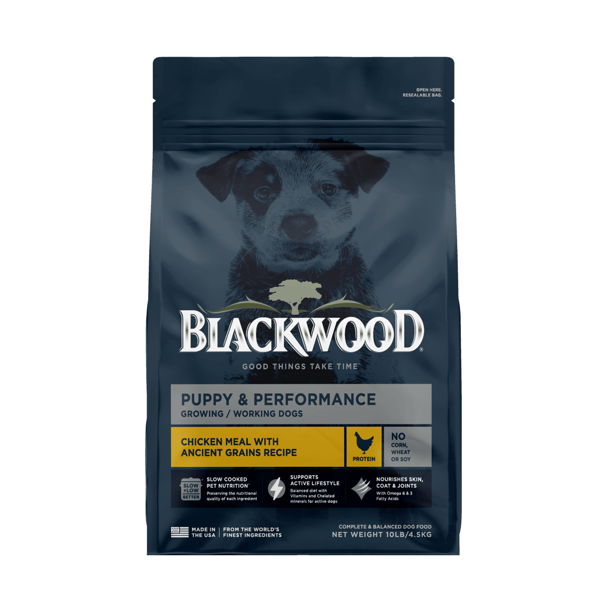 Blackwood מזון לגורים וכלבים פעילים עוף ודגנים עתיקים 4.5 ק״ג
